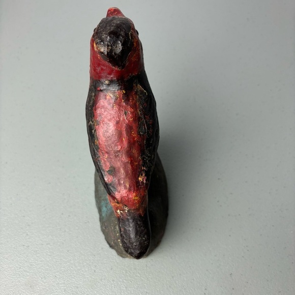Primitive Folk Art Red Bird Robin Cardinal Stone Clay Statue Sculpture Carving - Picture 10 of 12
